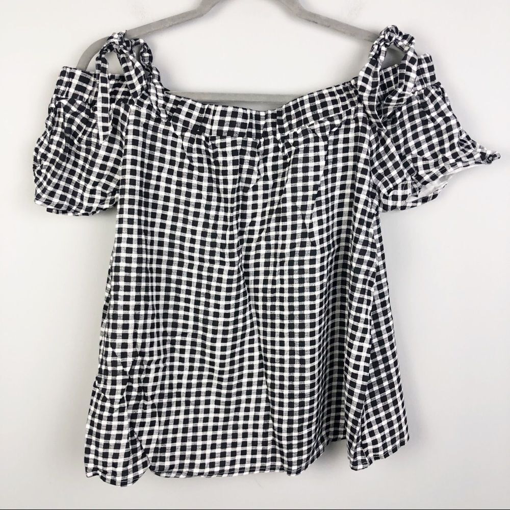 BLUE RAIN | FRANCESCA’S Plaid Off the Shoulder Top NEW Women’s Size Large
